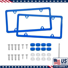 2 Pcs License Plate Frames 4 Holes Stainless Steel Car Tag Holder Sccolor Blue 2 Pcs License Plate Frames 4 Holes Stainless Steel Car Tag Holder Sccolor Blue