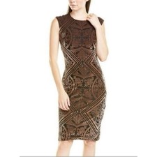Vince Camuto Velvet Burnout Sheath Dress Bronze Black Sleeveless Size 10 NWT
