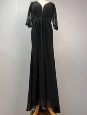 JJ's House Long Black Formal Chiffon Dress w/ Sequins and V-neck Sz 14 254997