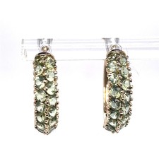 14k Yellow Gold 1.5 Ct Tw Double Row Peridot 3/4" Wide Huggie Hoop Earrings 4 Gr