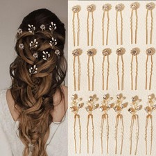 18 Pieces Gold Hair Accessories Women Pearl Crystal Bridal Pins Rhinestone Set
