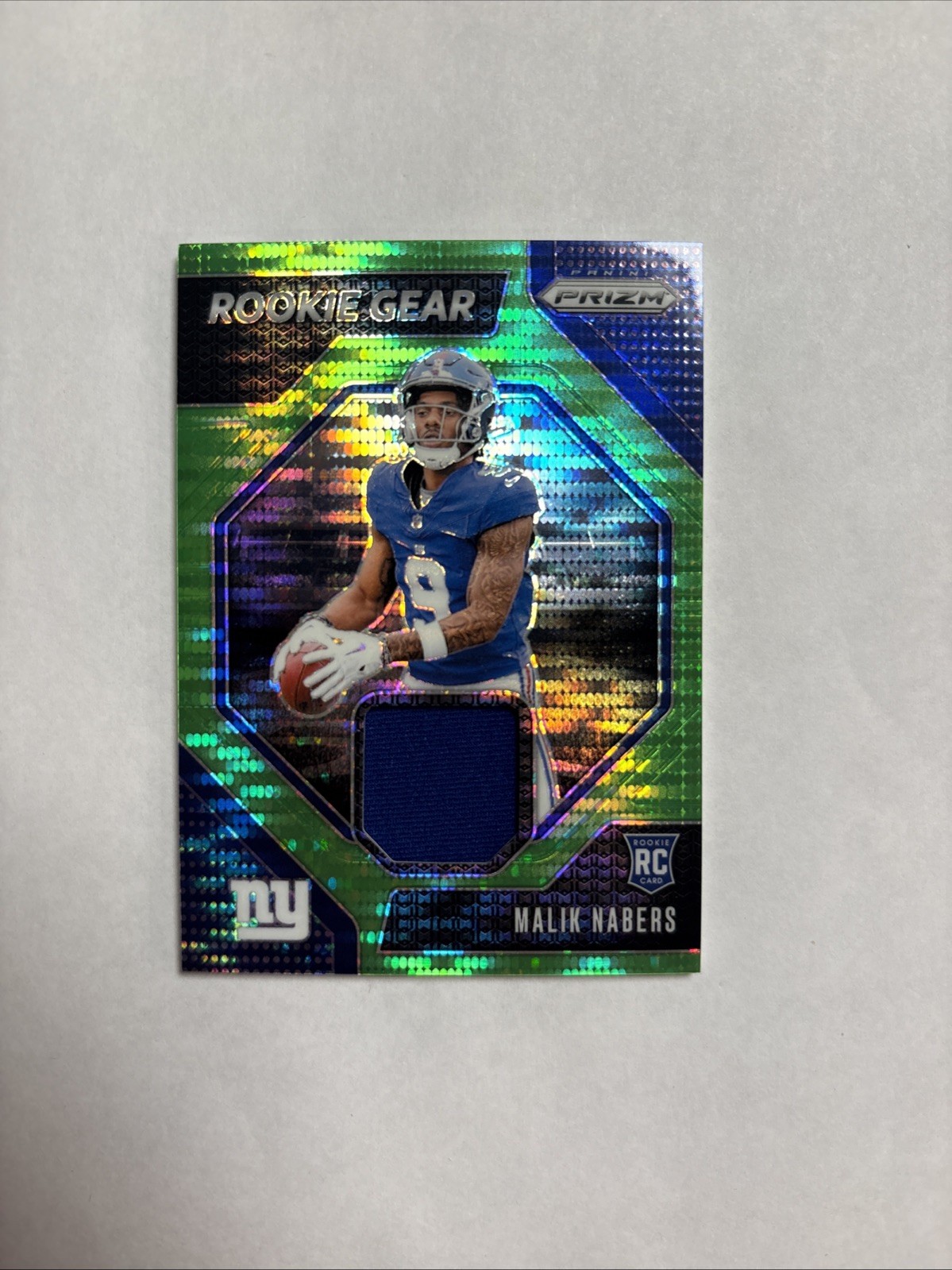 2024 Panini Prizm Malik Nabers Green Pulsar Rookie Gear Patch #RG-MNS Giants RC