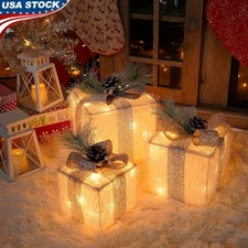 LED Lighted Christmas Gift Boxes Set of 3 Holiday Décor Indoor Outdoor Use