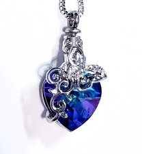 Silver Tone Urn Cremation Memorial Necklace Heart Butterfly Pendant for Ashes