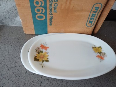Vintage Retro JAJ Pyrex, Autumn Glory Pfahlteller. 2er Set nicht benutzt mit Karton