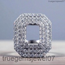 Emerald Cut 10x8mm Semi-Mount Ring Setting Sterling Silver Halo Engagement ring