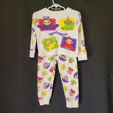 VTG 1998 Teletubbies 2 Piece Pajama Set Sz 3T Slim Fit Cotton All Over Print
