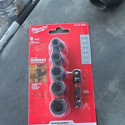 Milwaukee Shockwave 6pc, Impact Extractor Set 48-32-8000 Removes Dmg Bolts NEW