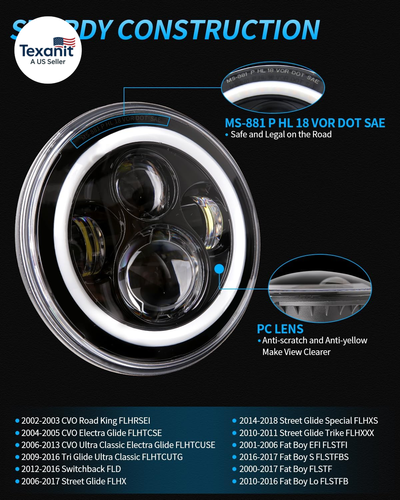 Faro proiettore LED DOT 7 pollici Halo 7" con alone bianco per Electra Glide Stre - Foto 6 di 12