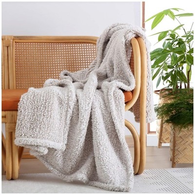 Reversible 50 x60  Cozy Sherpa Throw Blanket - Decorative Lightweight Warmth
