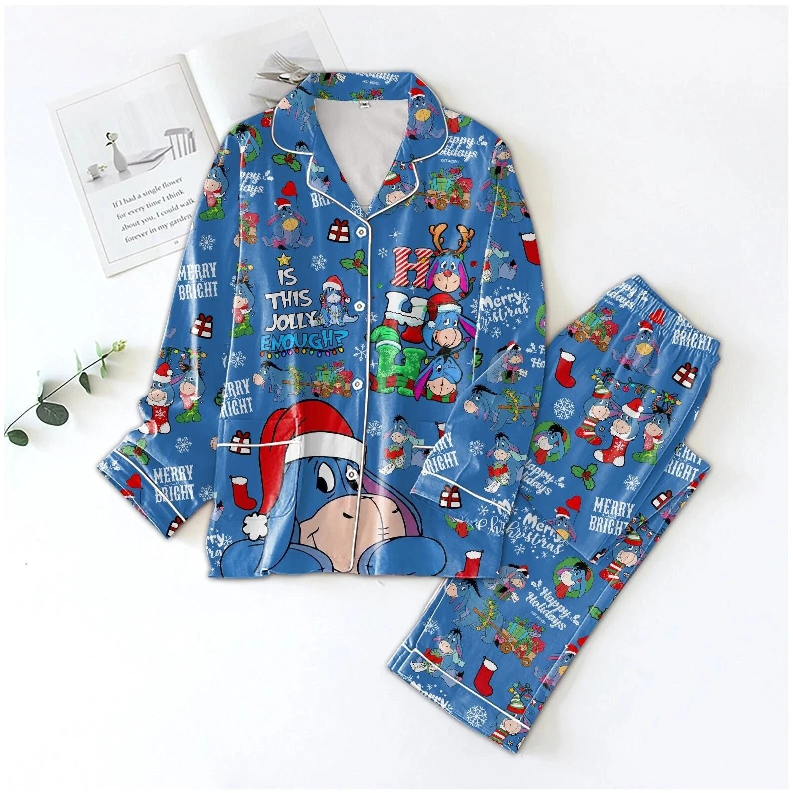 Eeyore Donkey Merry Christmas Pajama Set for Adults
