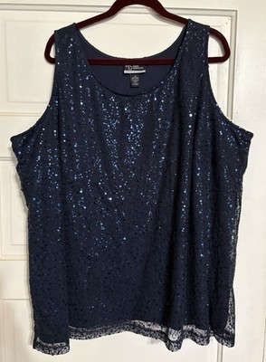 CATHERINES ADDED DIMENSIONS 3X - 26/28W -  Navy Blue Sequined Lined Tank Top EUC