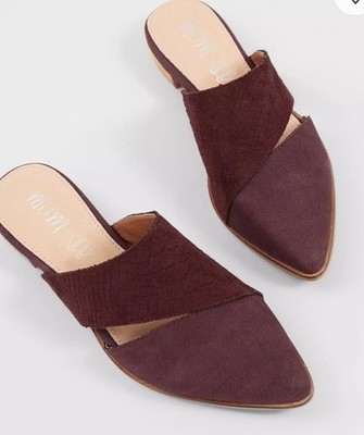 Mi.iM Womens Epic Two Tone Mule Faux Leather Slide Leather Footbed Burgundy 10