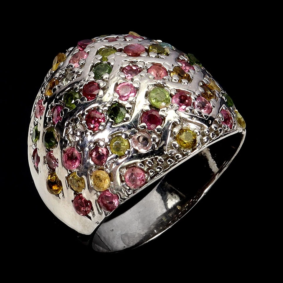 925 Anello Argento Sterling Rotondo Tormalina 2mm Naturale Gemma Gioielli Size 8 - Immagine 2 di 4