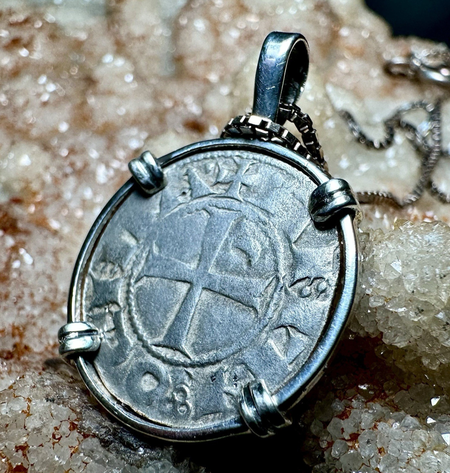 Genuine 12th Century Templar Crusader Coin! Mounted In Sterling Silver Pendant