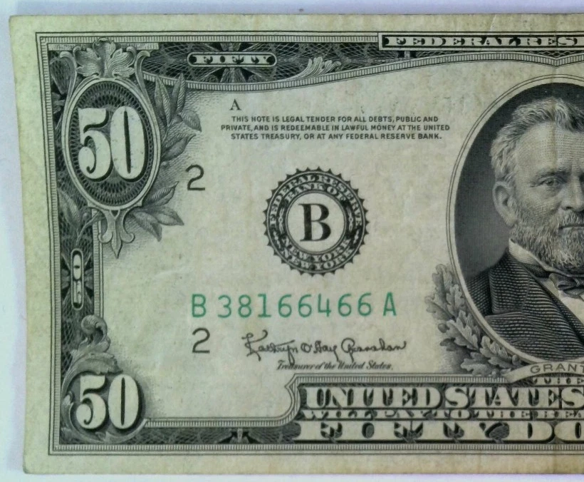 1950 E $50 Federal Rederve Note New York, New York  B38166466A  Fr-2112-B - Image 3 of 4