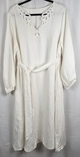 Womens Midi Boho Cutout V-Neck Dress Size XL Ivory Tie Waist Bachelorette Party