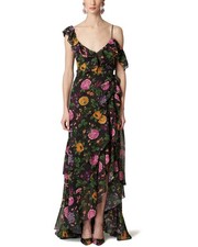 Carolina Herrera One Shoulder Cap Sleeve Ruffle Gown Women's Black 2