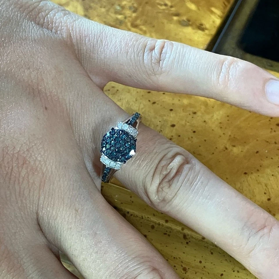 Natural Blue Diamond Sterling Silver Ring Size 8 - Image 4 of 4