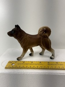 Vintage Akita Husky Alaska Sled Dog Figurine 5" Hard Plastic Celluloid MCM