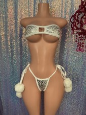 exotic dancewear g string Pom Pom bikini leopard