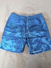 KIRKLAND SIGNATURE Shorts Mens XL Blue Swim Hibiscus Stripe Comfort Waistband
