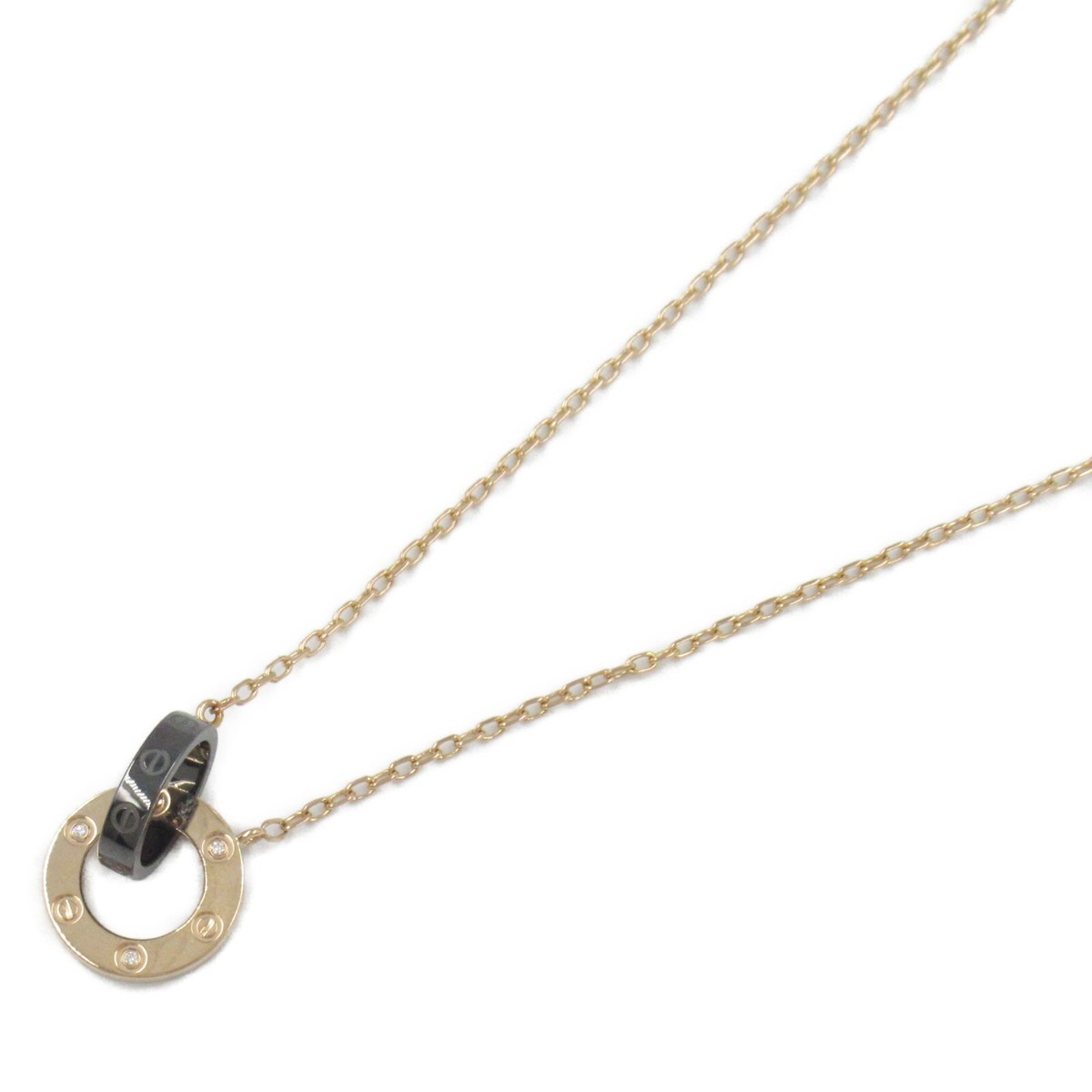 CARTIER Love Necklace Diamond Ceramic 18KPG Pink Rose Gold Used