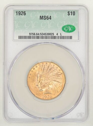 1926  $10 Indian Gold Eagle  CAC Grading  64   Free Shipping USA Only (48) - Picture 1 of 3