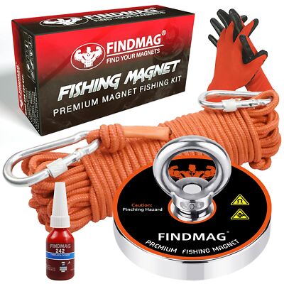 	FINDMAG 1000LBS Pulling Force Magnet Fishing Kit with 3.54'' Diameter Magnet	