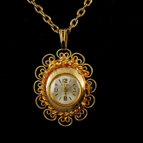 Vtg Pendant Cameo Watch North Star 17 Jewel Reversable w/16" Chain Works - Picture 5 of 12