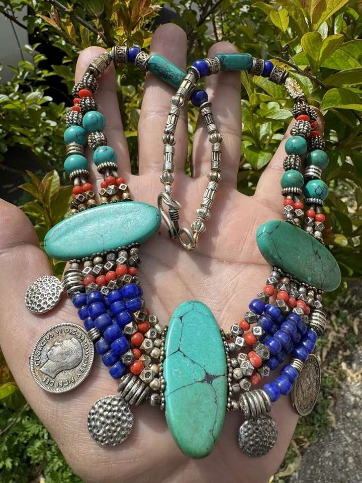 Vintage and beautiful tribal theme handmade necklace Tibetan silver jewelry 20in - Image 4 of 4