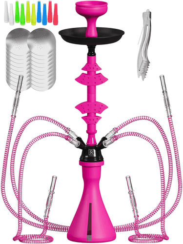 Hookah Set With Everything 4 Hose 50x Foil Big Silicone Bowl Pink Hookah Set - Picture 1 of 4
