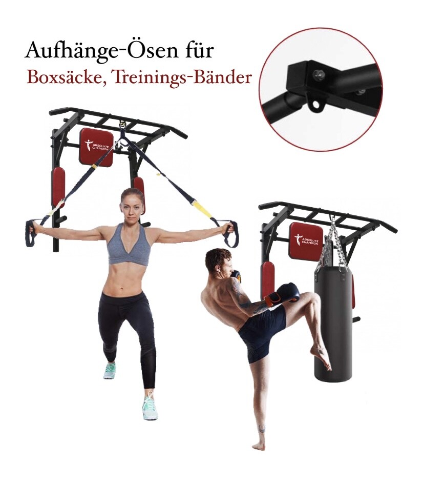 SPRINGOS 3-in-1 Klimmzugstange - Wandmontiert Mit Dip-Stangen & Rückenlehne