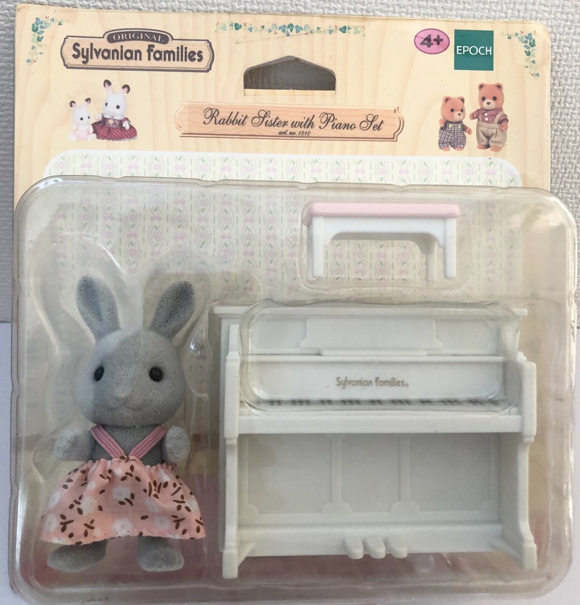 Sylvanian Families Gray Rabbit sister with Piano set #1810 Doll