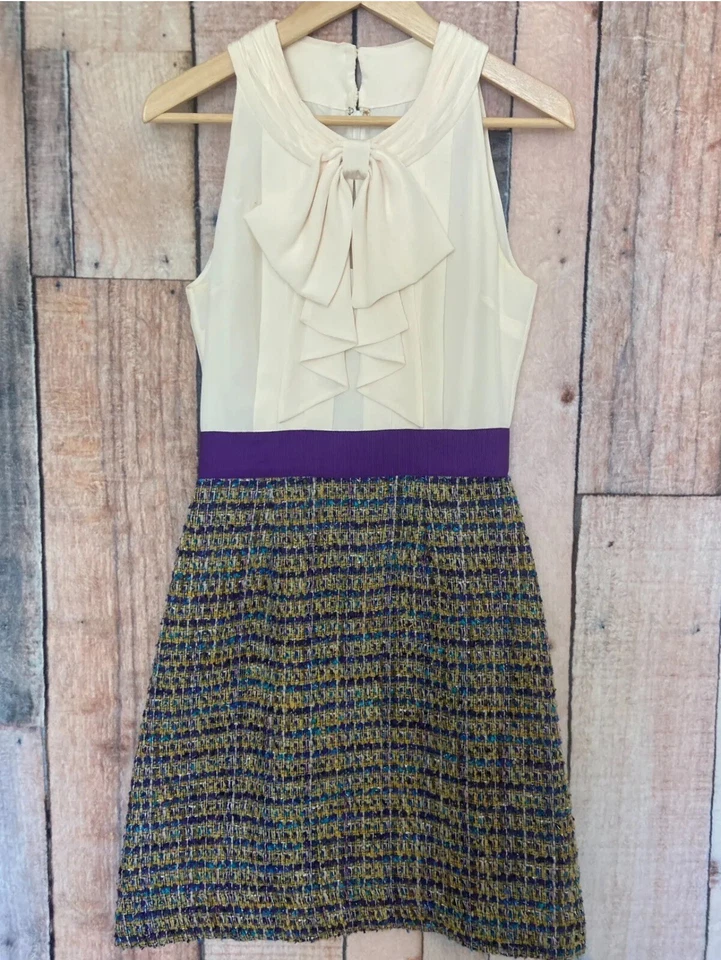 Vestido para mujer Kate Spade 2 púrpura seda lana tweed lazo sin mangas carrera informal Foto 2 de 4