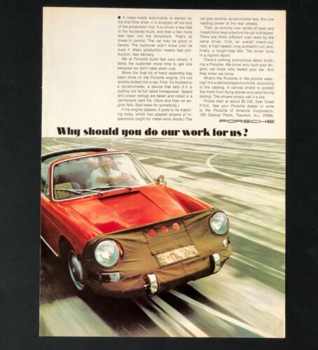 1968 Porsche Advertisement Red Sports Car Wearing Bra For Testing Vtg Print AD
