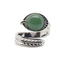 Wrap Ring Gemstone Open Leaf Natural Crystal Chakra Adjustable Silver Plated