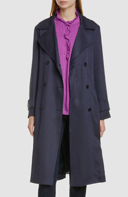 $625 ba&sh Women's Blue Zurich Double Breasted Trench Coat Jacket Size M