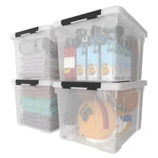 Ikando 50 Qt Stackable Plastic Storage Bins with Lids, 4 Pack