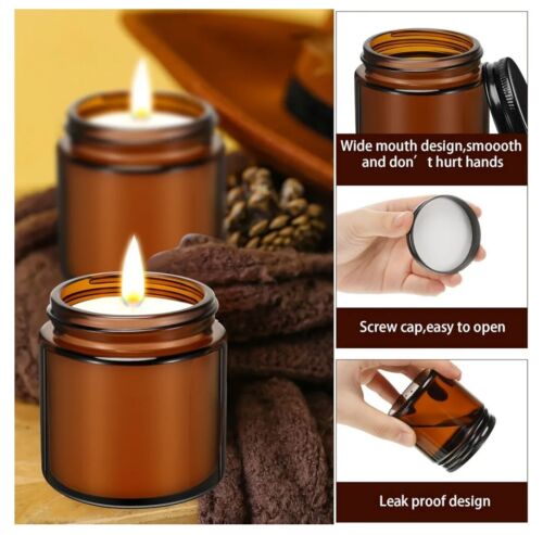 12 Pcs 4 Oz Glass Candle Jars with Lids Amber Round Candle Container Tins B7 - Picture 3 of 8