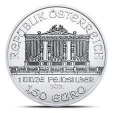 2021 Austria Philharmonics 1 ounce / .999 Fine Silver Coin B/U