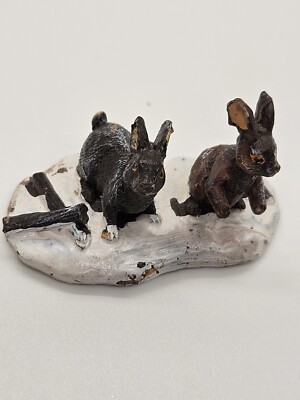 Lemax Two Rabbits on Snow From Woodland Animals Set, Replacement Pieces 2001