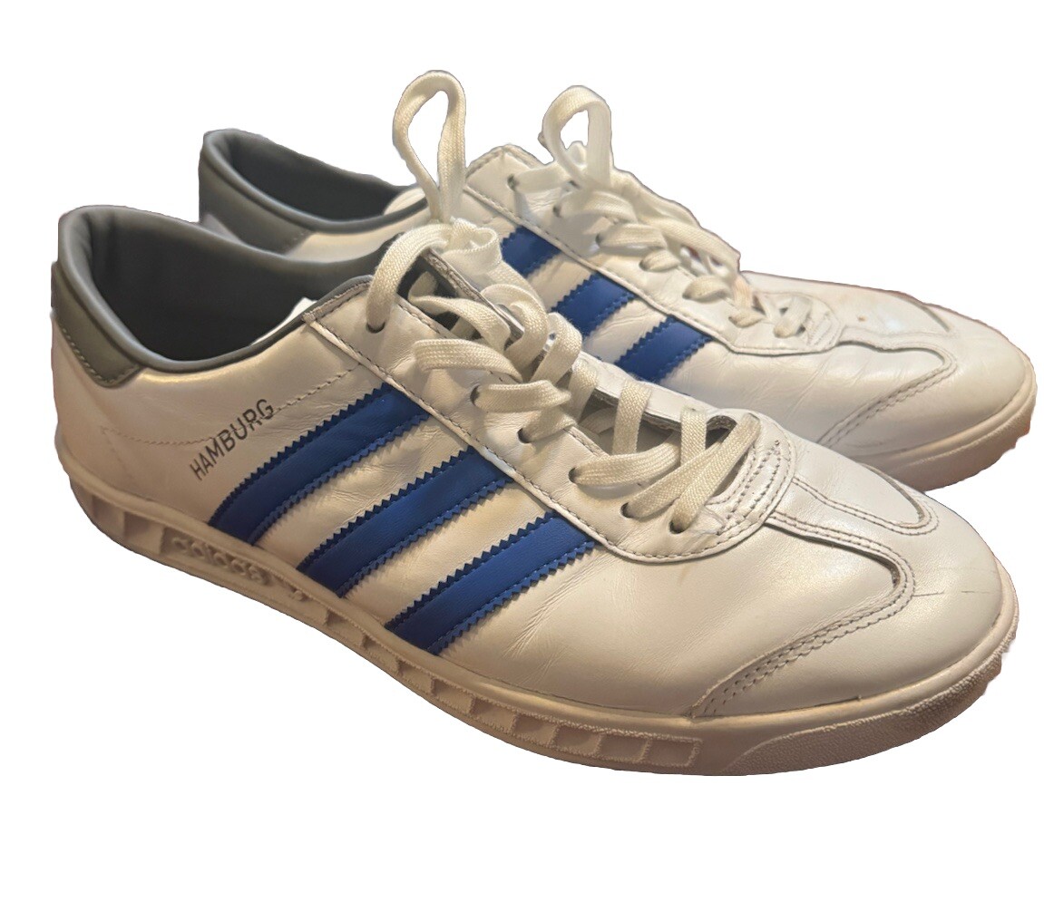 Adidas Hamburg Sneakers BB2779 White Blue Gray EUC Sz 8.5