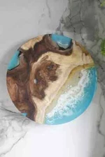 Blue Ocean Epoxy Table Top, Round epoxy Wooden Table Top, Epoxy Resin Home Decor