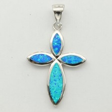 Blue Cross FIRE OPAL Pendant - 925 STERLING SILVER - Rhodium 4