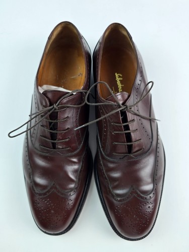 Salvatore Ferragamo Burgundy Brogue Wingtip Oxfords Mens Dress Shoes 10.5 EE - Picture 3 of 13