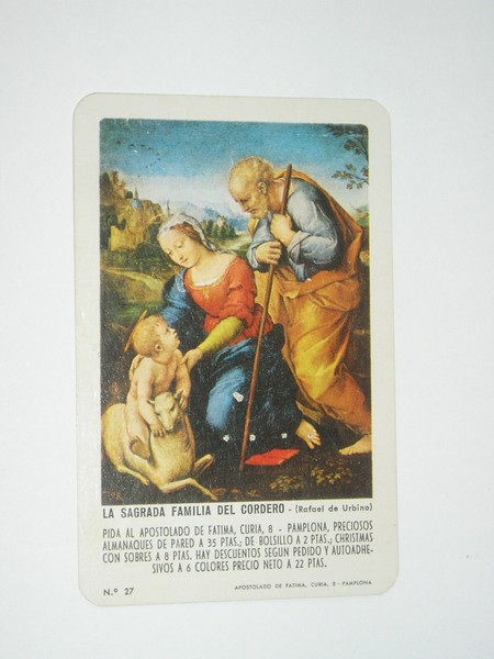 CALENDARIO FOURNIER LA SAGRADA FAMILIA DEL CORDERO 1977.(Ver descripción estado.