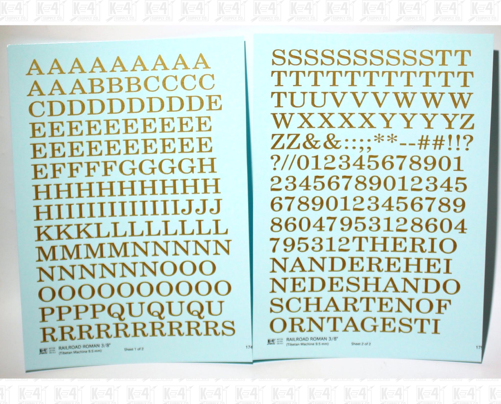 K4 O Scale Water Slide Decals Gold 3/8 Inch Railroad Roman Letter Alphabet