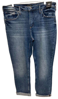 NWT SILVER Women's BEAU Girlfriend Mid Rise Blue Stretch Denim Jeans (34x28.5)