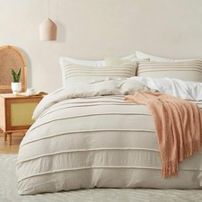 Beige Duvet Cover King Size - Pleated King Duvet Cover, 3PCS Soft and Breathable